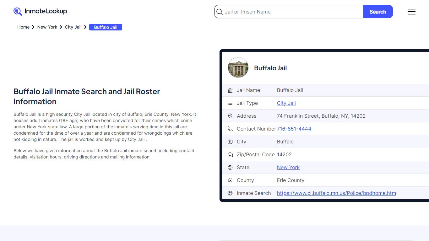 Buffalo Jail Inmate Search - Buffalo New York - Inmate Lookup